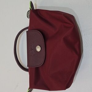 Longchamp Le Pliage Green Mini Pouch Pomegranate Burgundy Dark Red Silver NWOT